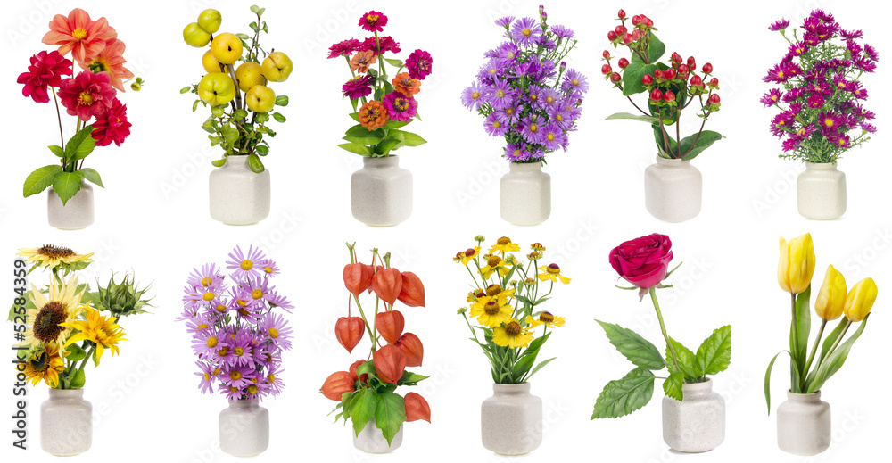 Naklejka minimalistyczny zestaw bukietów kwiatowych