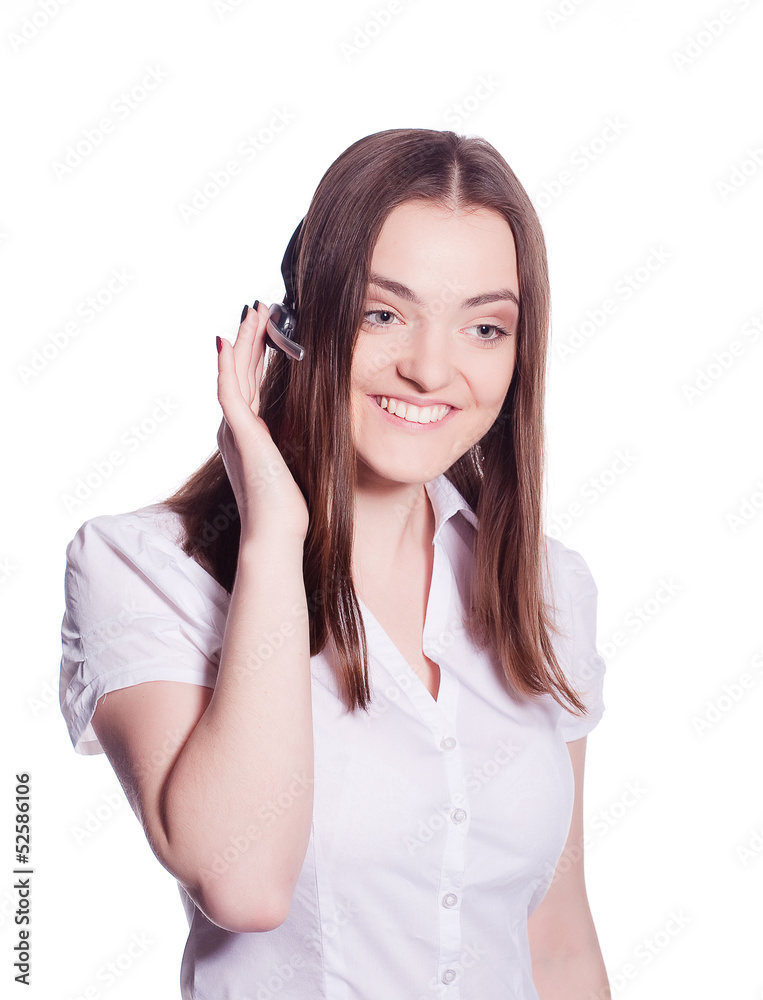 Beautiful customer service operator woman with headset Beautiful customer service operator woman with headset