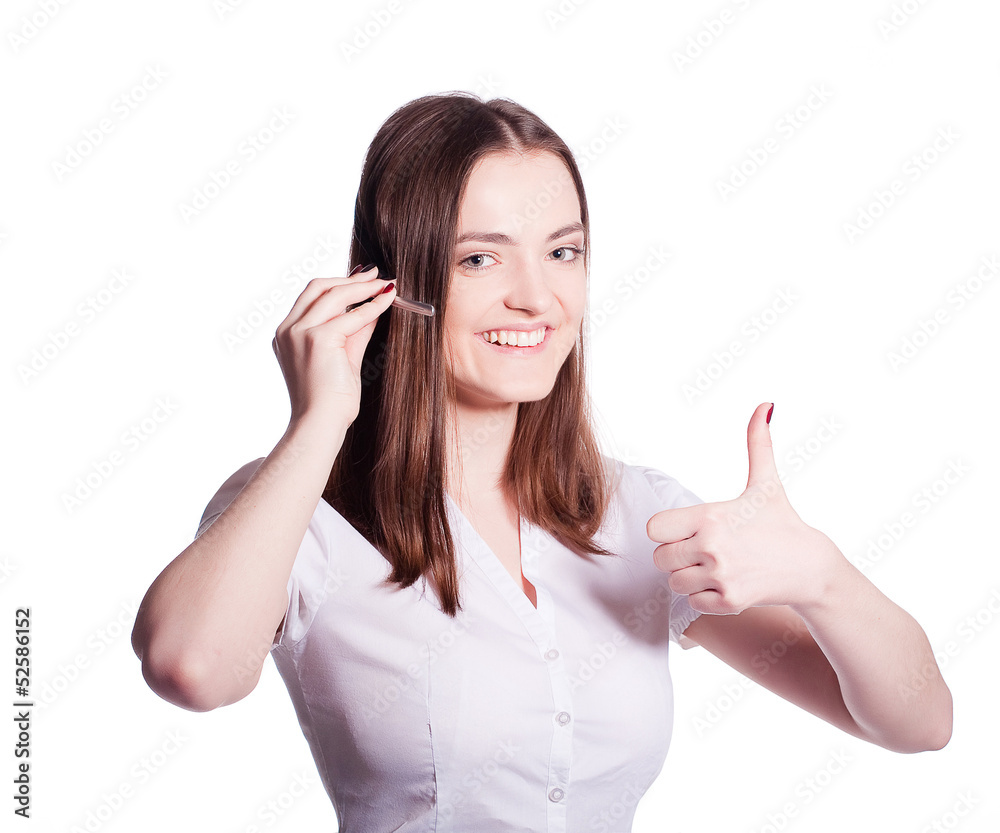Beautiful customer service operator woman with headset Beautiful customer service operator woman with headset