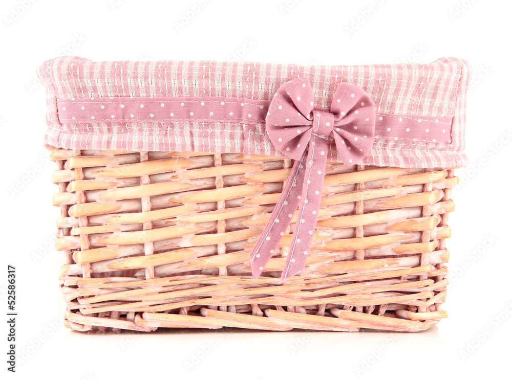 Beautiful basket with bow isolated on white