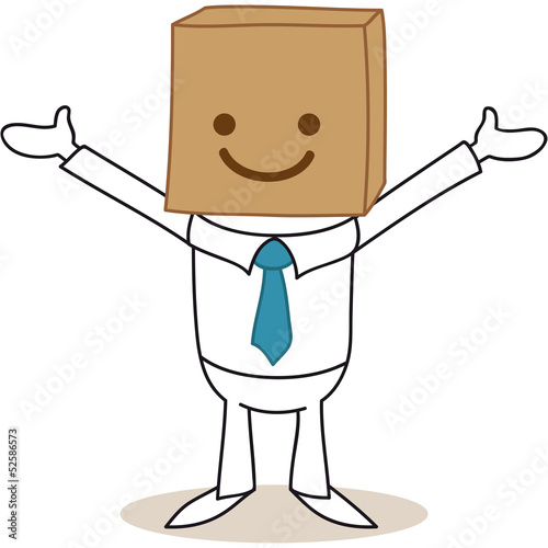 Geschäftsmann, Karton, Box, happy face