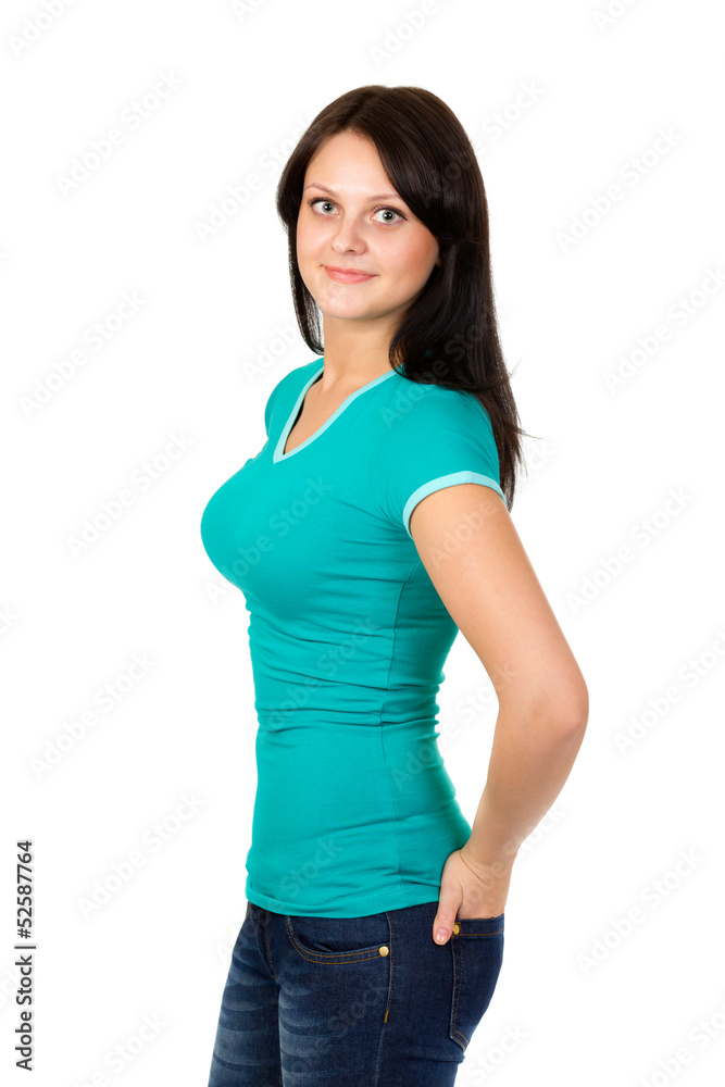 Obraz premium Portrait of a beautiful girl on a white background