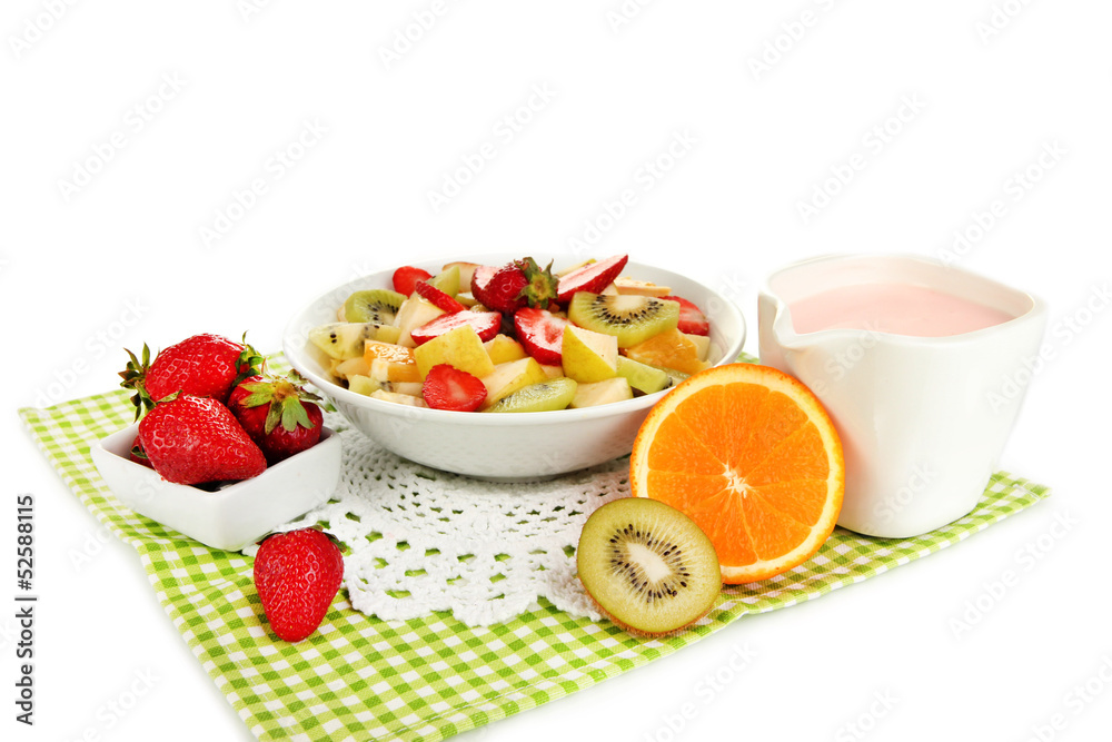 Useful fruit salad of fresh fruits and berries in bowl isolated Useful fruit salad of fresh fruits and berries in bowl isolated