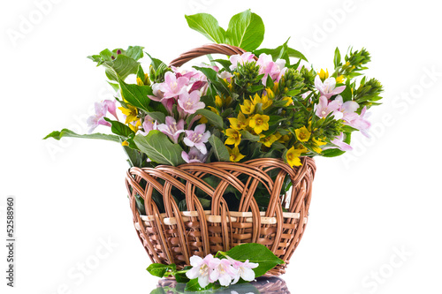 beautiful summer bouquet in a wicker basket