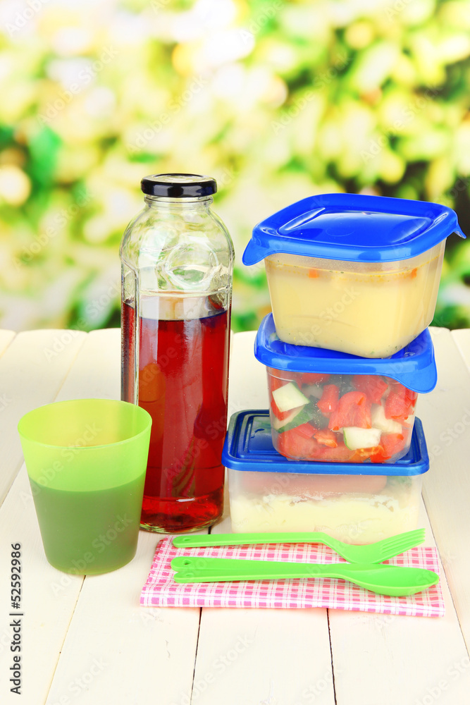 Tasty lunch in plastic containers, Tasty lunch in plastic containers,