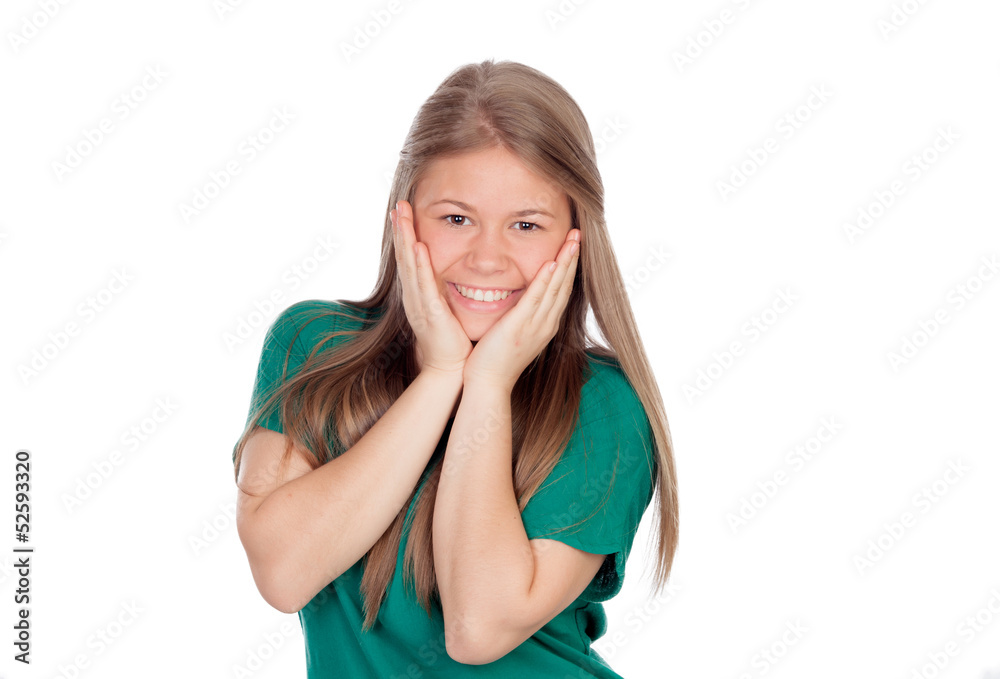 Beautiful young girl with green t-shirt Beautiful young girl with green t-shirt
