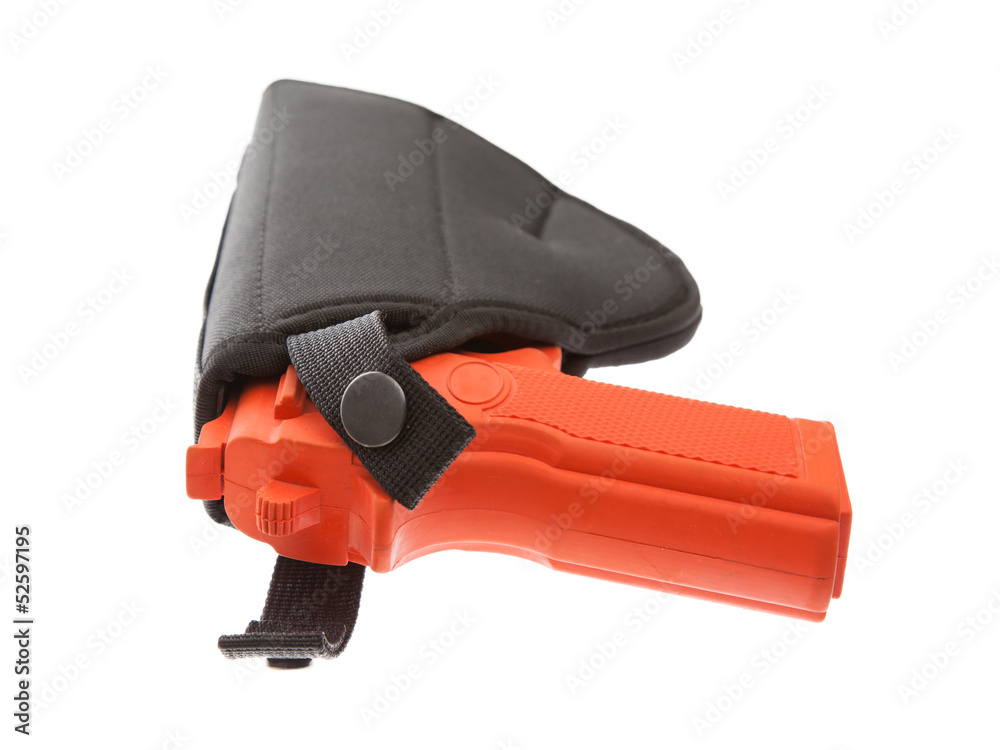Dirty red training gun isolated on white Dirty red training gun isolated on white