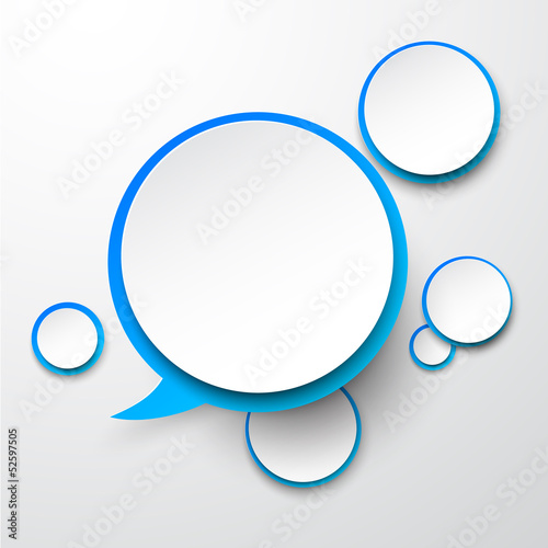 Paper white-blue round speech bubbles.