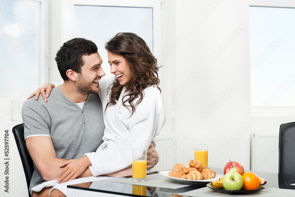beautiful couple having breakfast