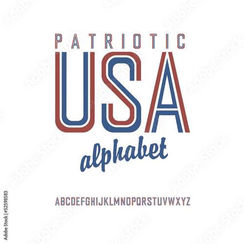 American flag themed alphabet. Vector