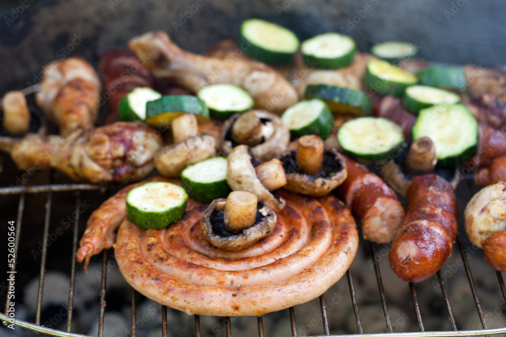 barbecue with delicious grilled meat on grill barbecue with delicious grilled meat on grill