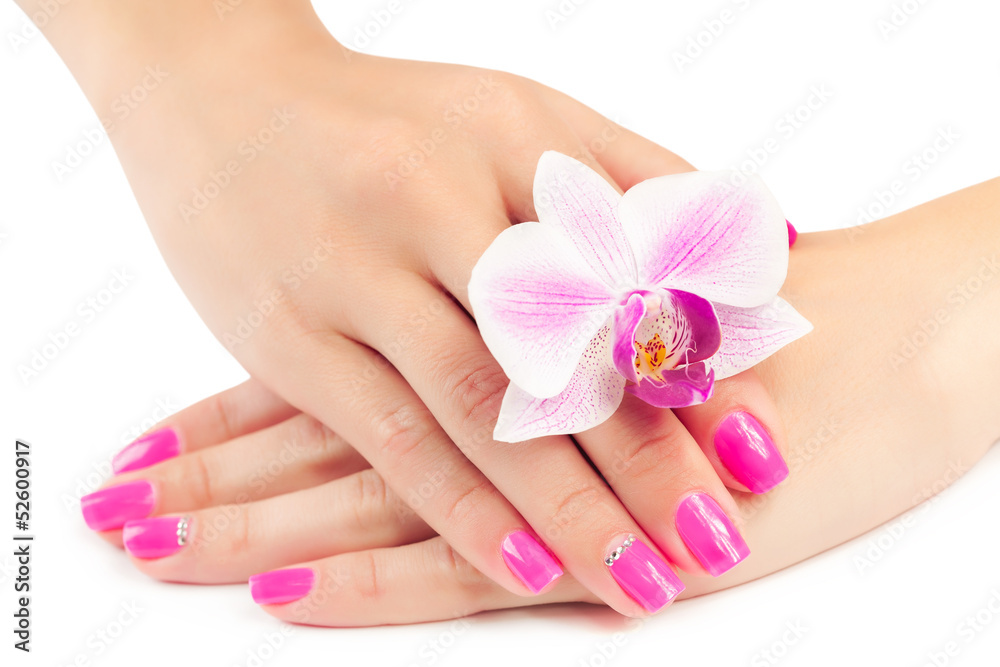 manicure with orchid flower. isolated manicure with orchid flower. isolated