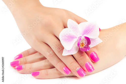 manicure with orchid flower. isolated