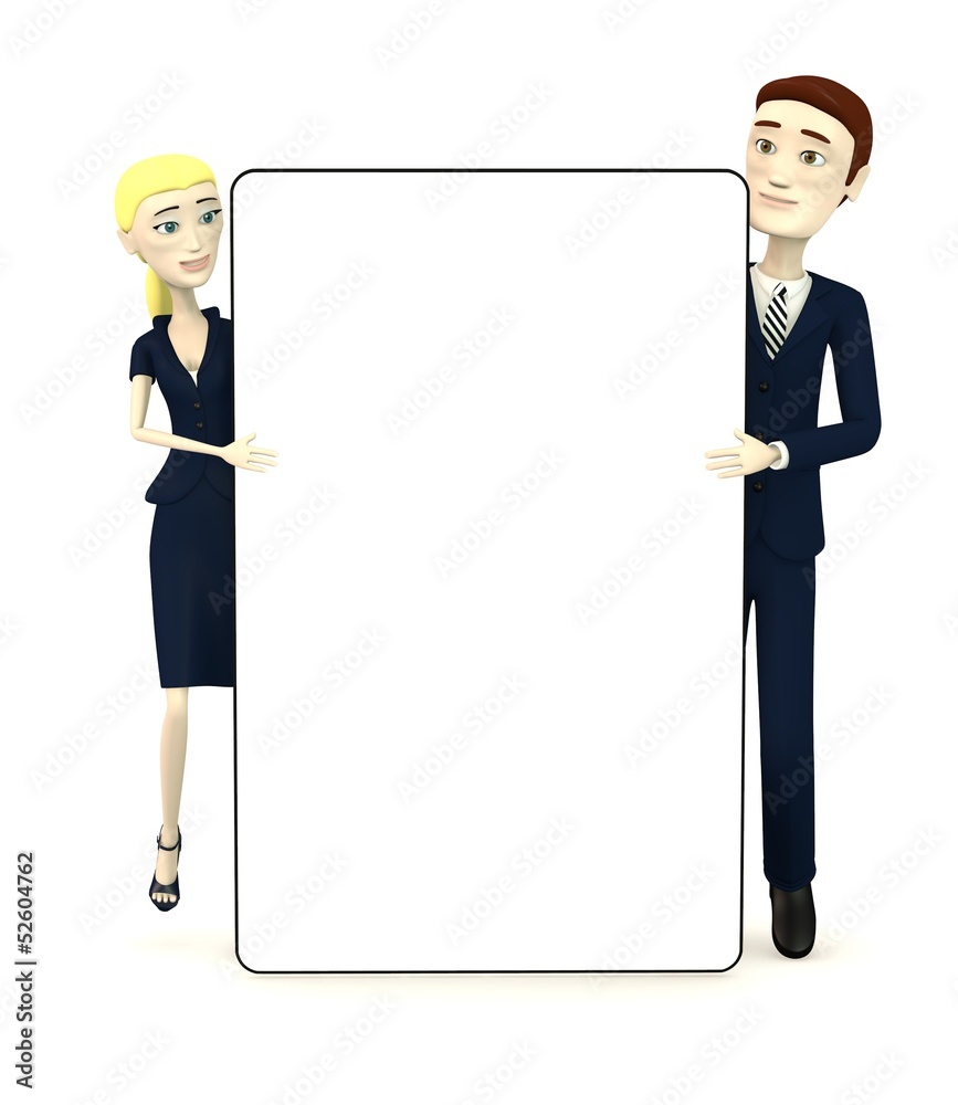 3d render of cartoon characters with empty board 3d render of cartoon characters with empty board