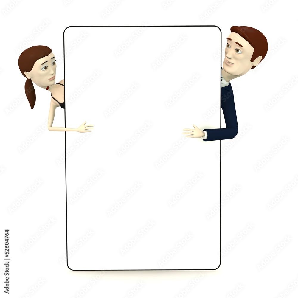 3d render of cartoon characters with empty board 3d render of cartoon characters with empty board