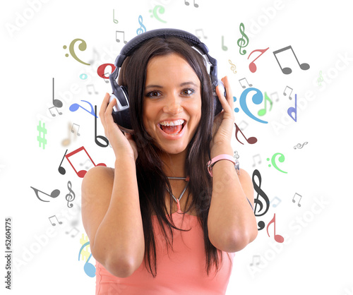 Young woman with headphones listening music