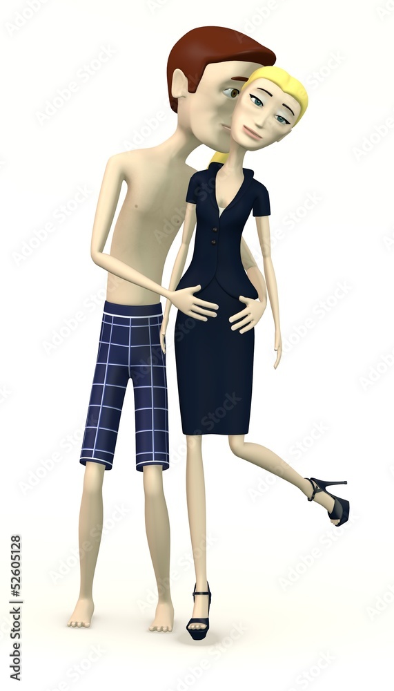 3d render of cartoon character kissing girl on neck 3d render of cartoon character kissing girl on neck