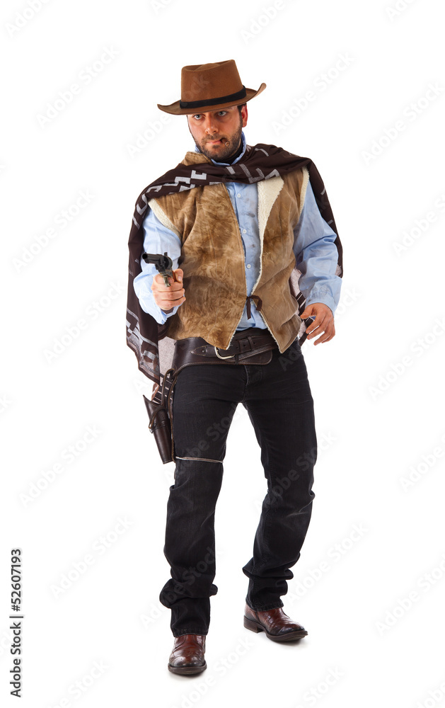 Gunman in the old wild west on white background
