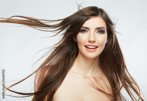 Hair style smiling woman portrait.