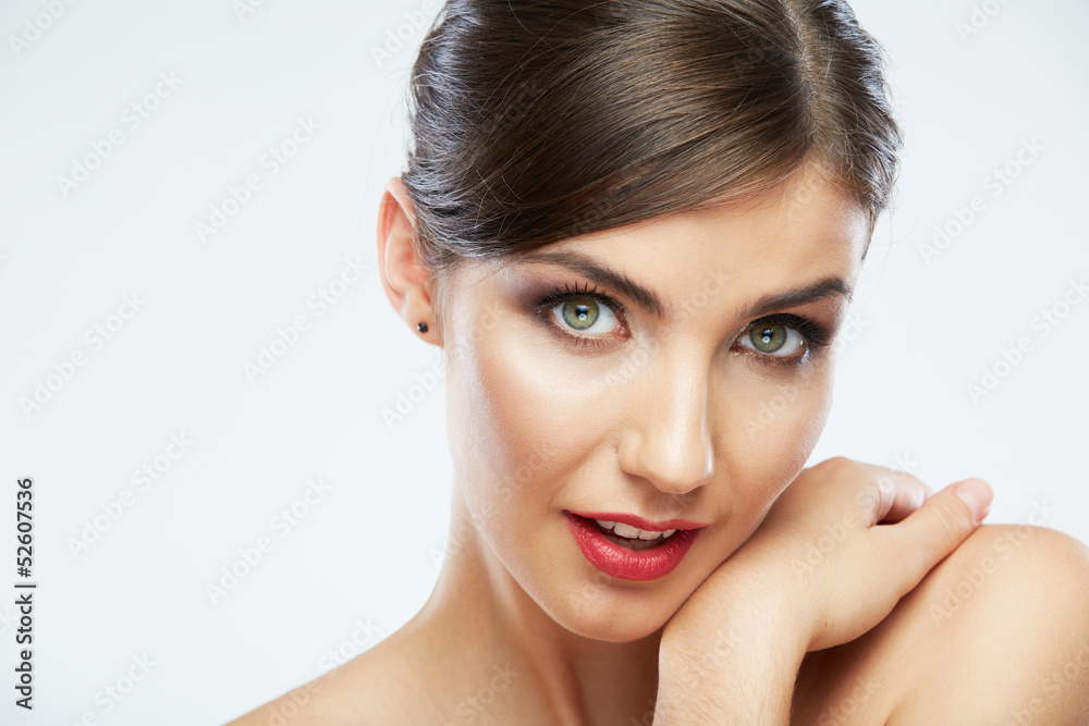 Close up portrait of beautiful young woman isolated on white ba Close up portrait of beautiful young woman isolated on white ba
