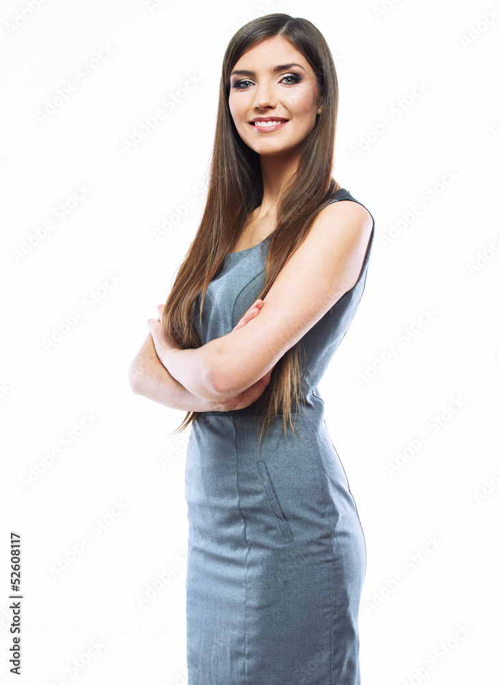 Smiling business woman isolated against white background. Busin Smiling business woman isolated against white background. Busin