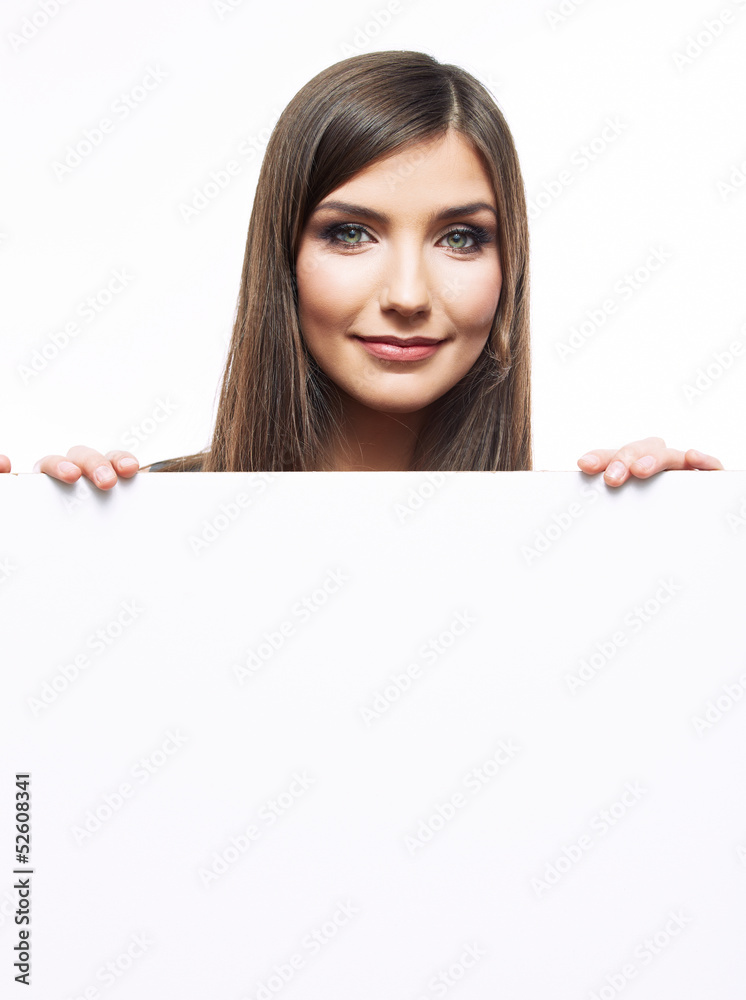 Close up business woman portrait. White background female portr