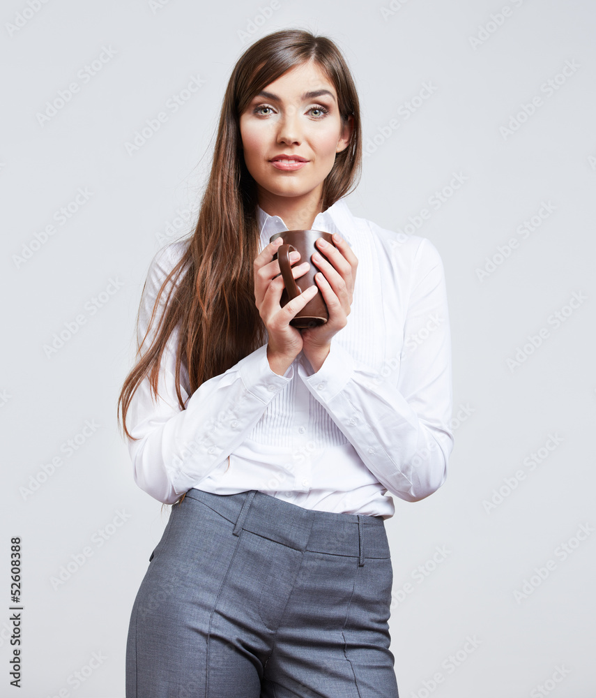 Business woman portrait isolated on gray. Business woman portrait isolated on gray.
