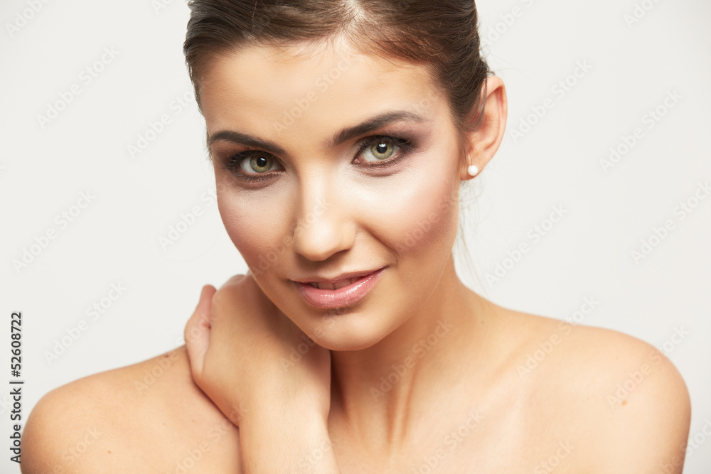 Young woman smiling face isolated on white background. Young woman smiling face isolated on white background.
