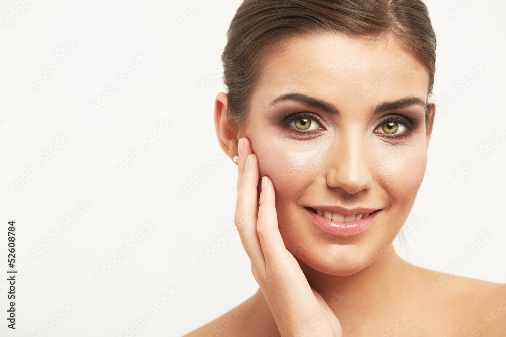 Young woman smiling face isolated on white background. Young woman smiling face isolated on white background.