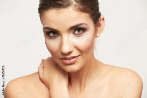 Young woman smiling face isolated on white background.