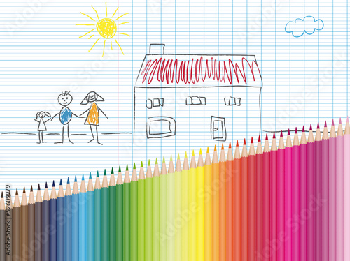 Dessin et crayons de couleur : maison