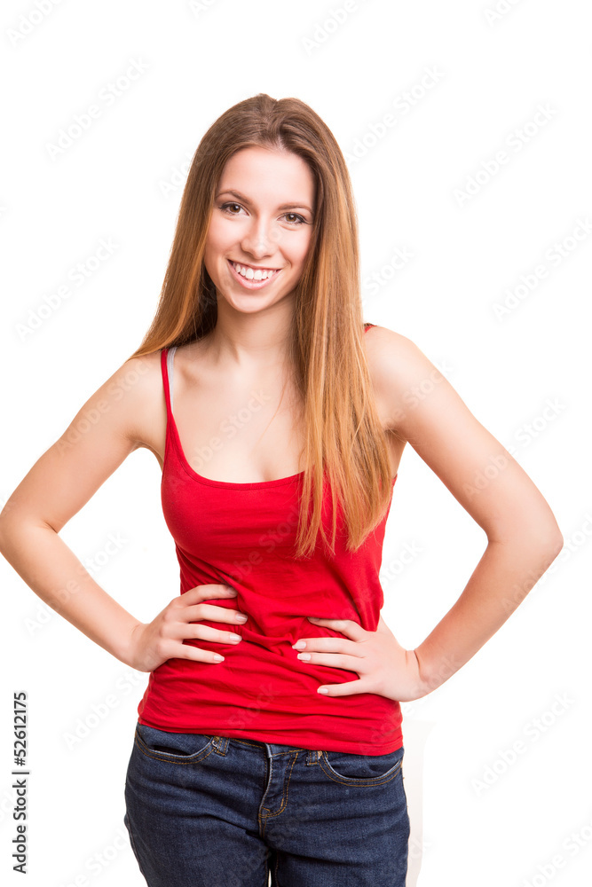 Attractive blonde woman posing and smiling Attractive blonde woman posing and smiling