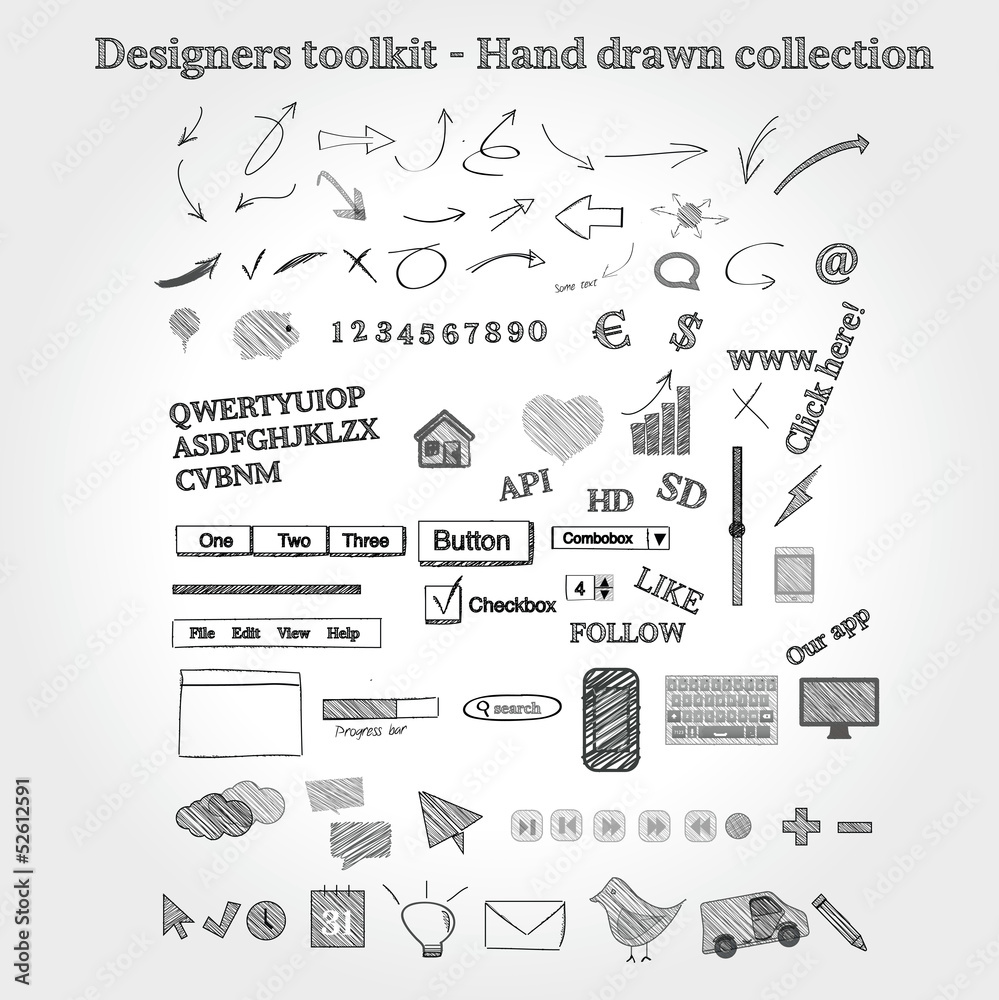 Designers toolkit - Hand drawn collection - obrazy, fototapety, plakaty 