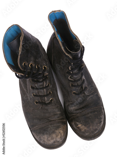 Isolated Used Army Boots -Top View photo