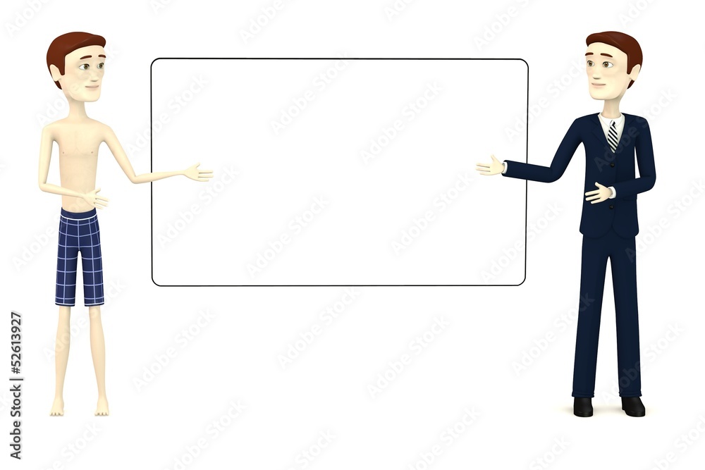 3d render of cartoon characters with empty board 3d render of cartoon characters with empty board