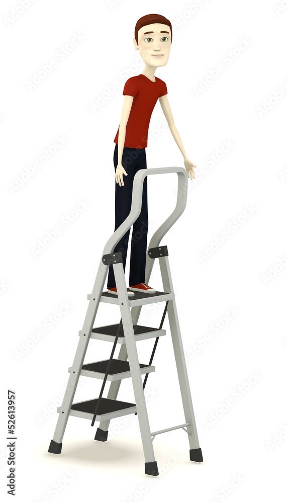 3d render of cartoon character on a ladder