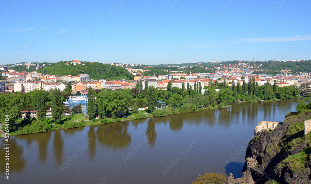 View from Vysehrad fortress on the river Vltava - obrazy, fototapety, plakaty 