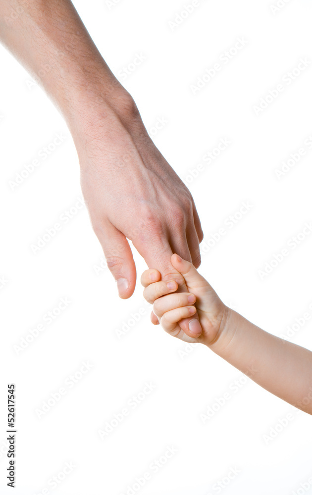 children and man hands isolated on white