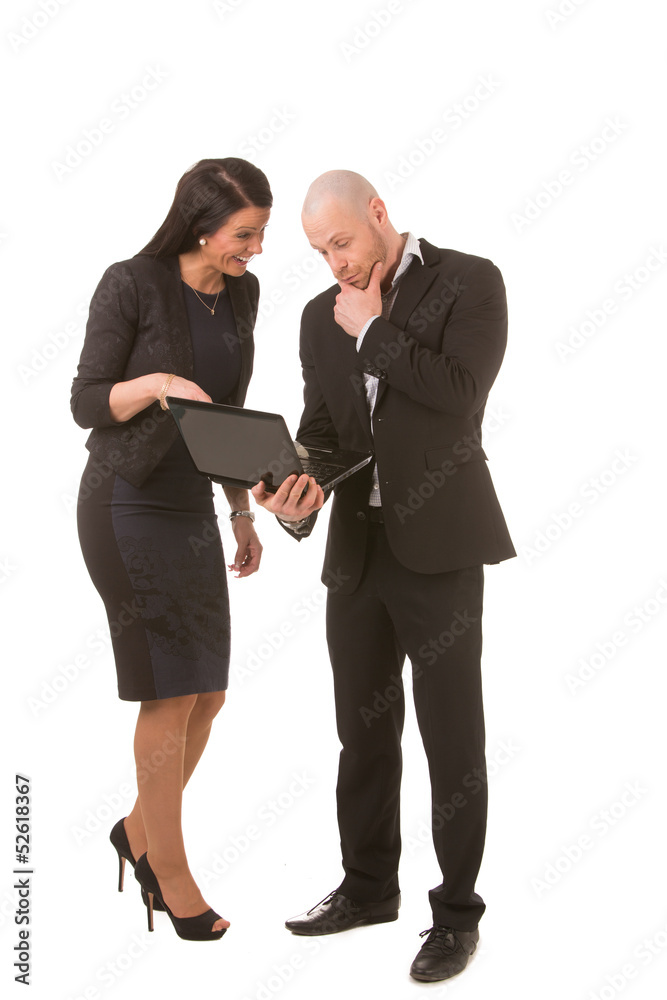 Amused businesswoman and businessman