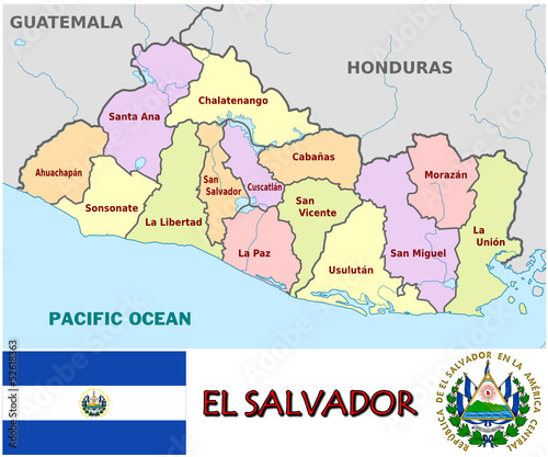El Salvador America  emblem map symbol administrative divisions