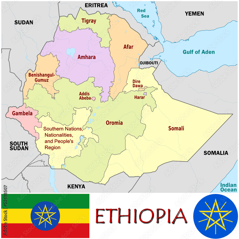 Ethiopia Africa emblem map symbol administrative divisions
