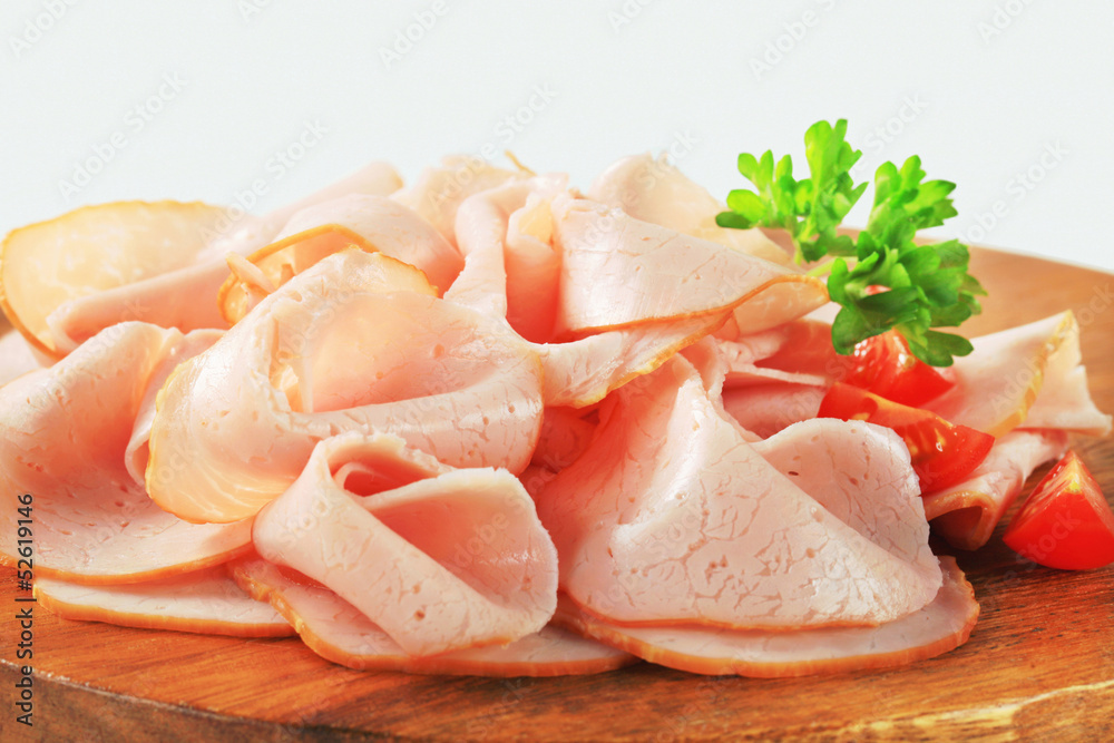 Thinly sliced chicken ham