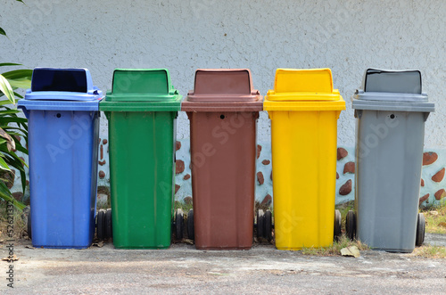 Different color of garbage bin. © jesadaphorn