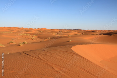Sand dunes and cloudless sky in Merzouga Morocco