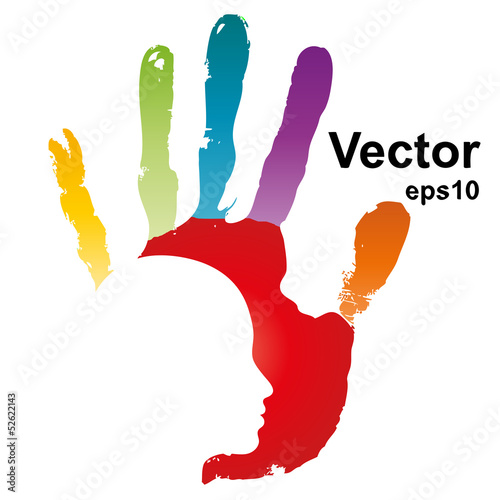 Vector hand print with a face
