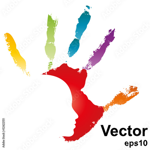 Vector hand print with a face
