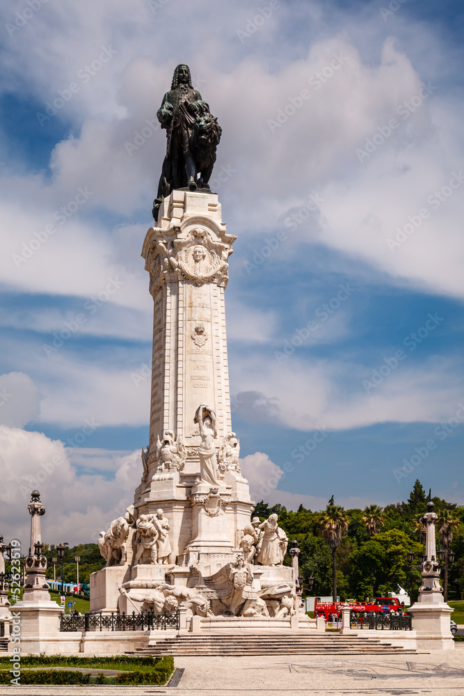 Famous Marques do Pombal Statue and Square in Lisbon, Portugal