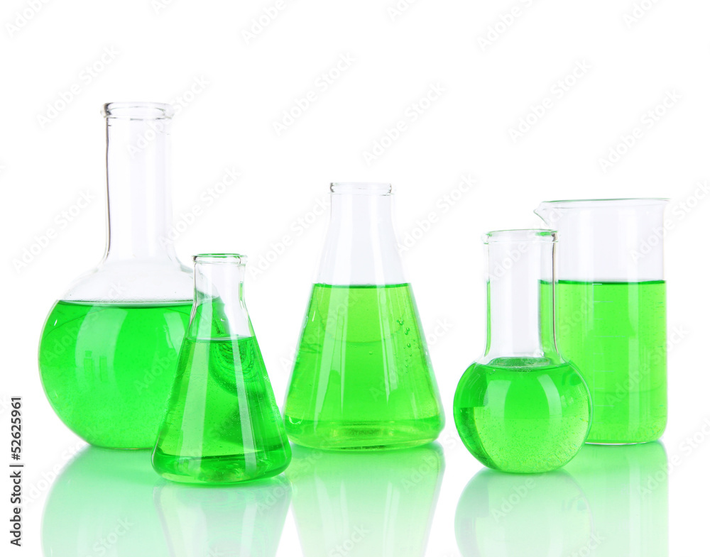 Test-tubes with green liquid isolated on white Test-tubes with green liquid isolated on white