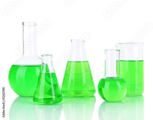 Test-tubes with green liquid isolated on white