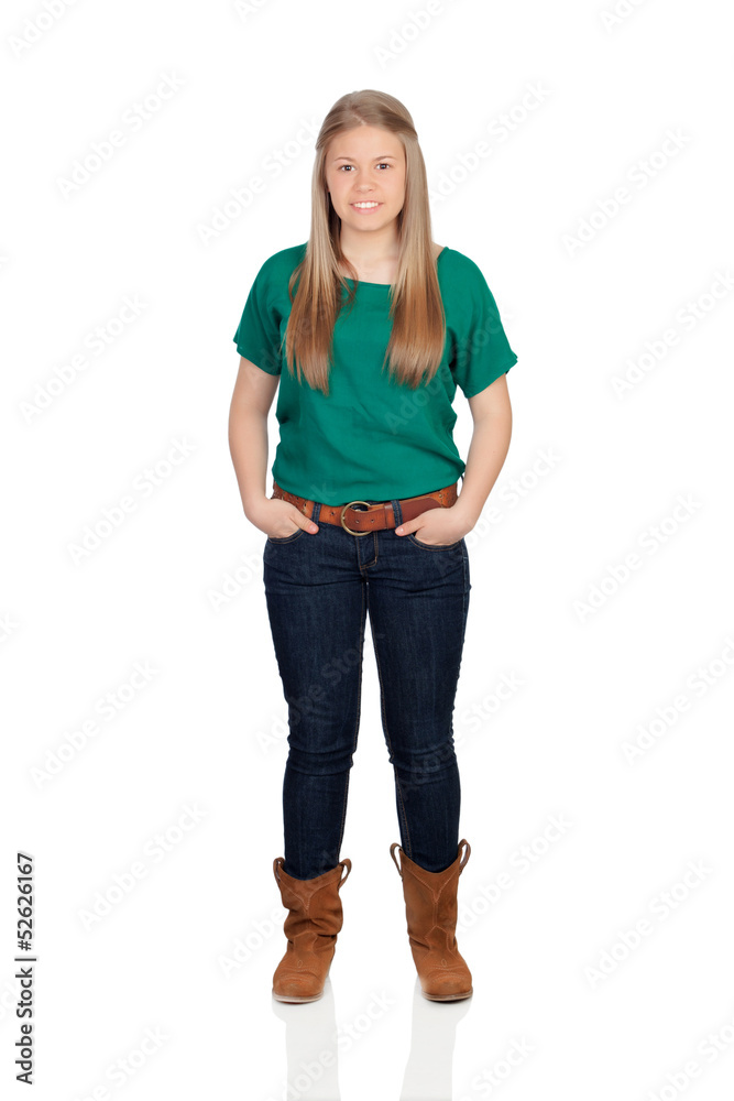 Fototapeta premium Beautiful young girl with green t-shirt